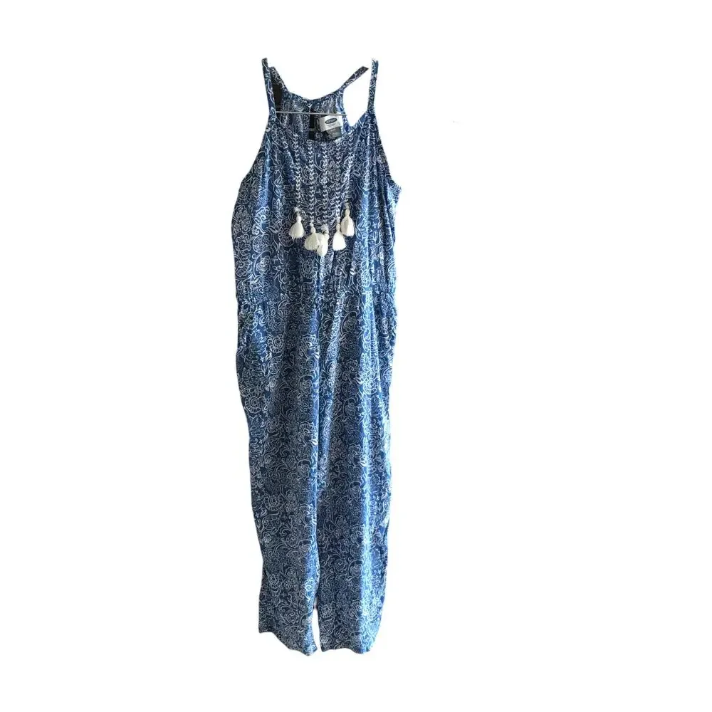 Old Navy Jumpsuit Printed Sleeveless Tassels Pockets Lightweight Girl Size M 8